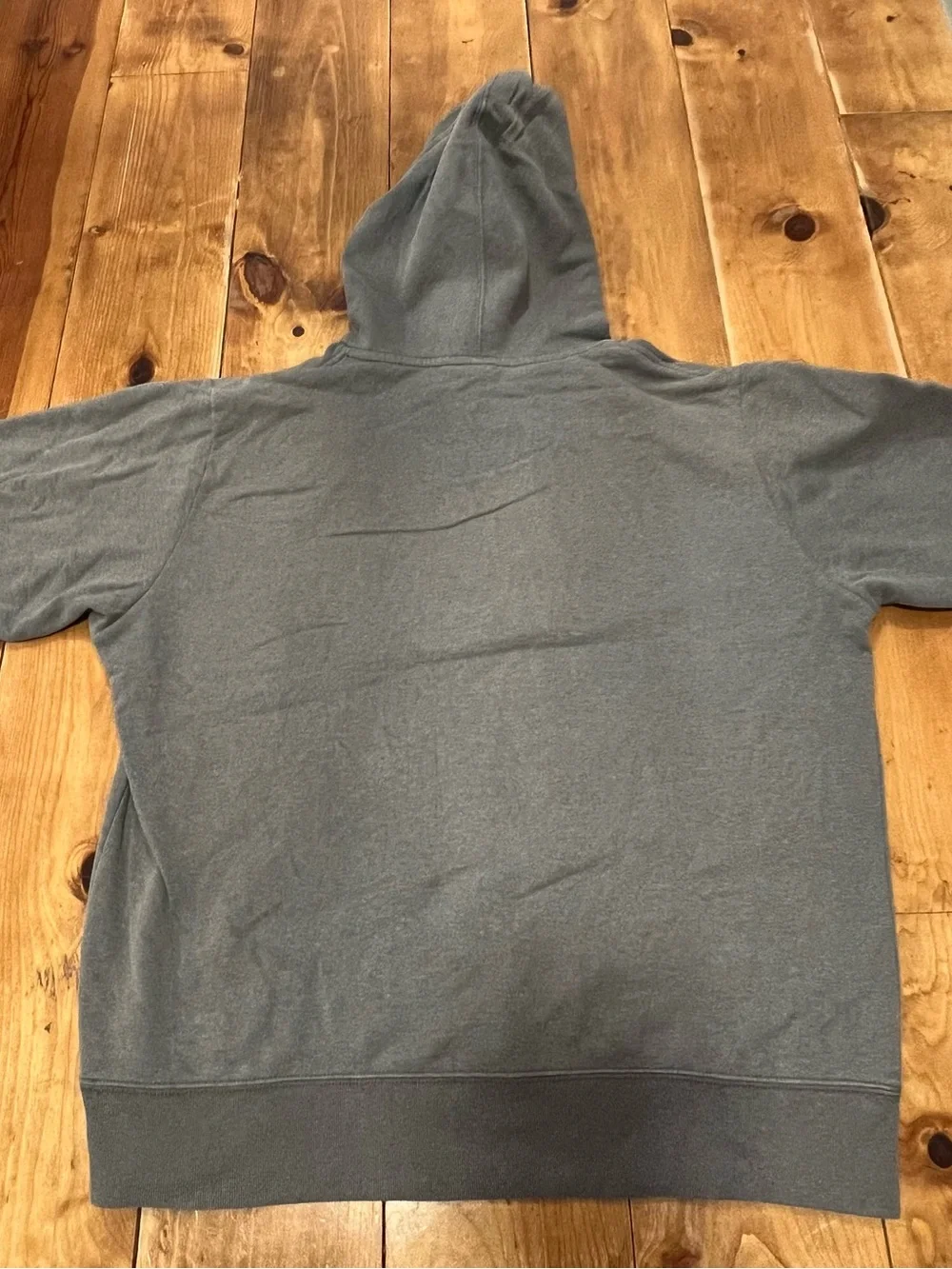The North Face Gray Pullover Hoodie Blue Berkeley Logo Mens Large L Sweatshirt